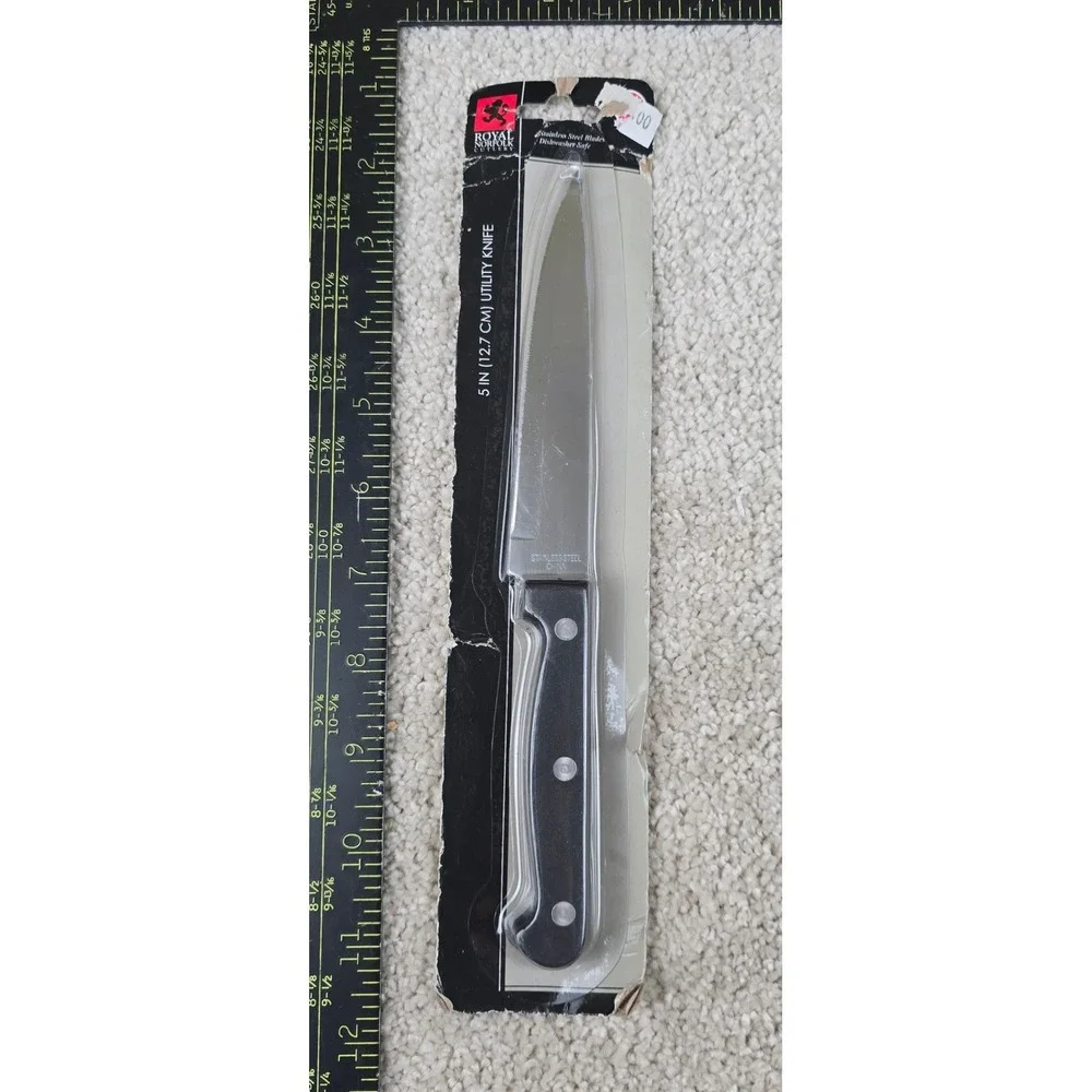 Royal Norfolk Utility Knife Silver Stainless Steel Blade Black‎ Handle 5 Inch
